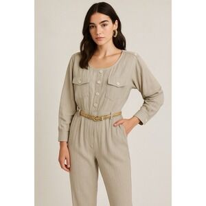 ACT I New York Vintage Safari Chic Jumpsuit with Metallic Braided Belt M/L